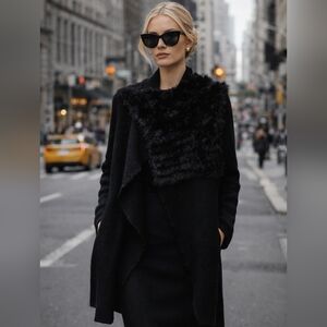 Rudsak Rabbit Fur Trimmed Cardigan Size XS Black Sweater Jacket